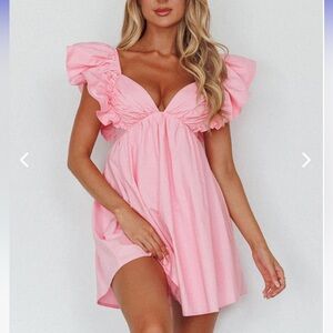 Selfie Leslie - Marlina Ruffle Sleeve Babydoll Mini Dress Soft Pink